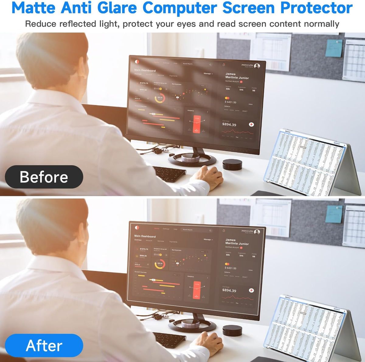 2 Pack 22 Inch 16:10 Display Anti Glare Screen Protector, Eye Protection Anti Scratch Matte Anti Glare Film for 22'' Computer Monitor