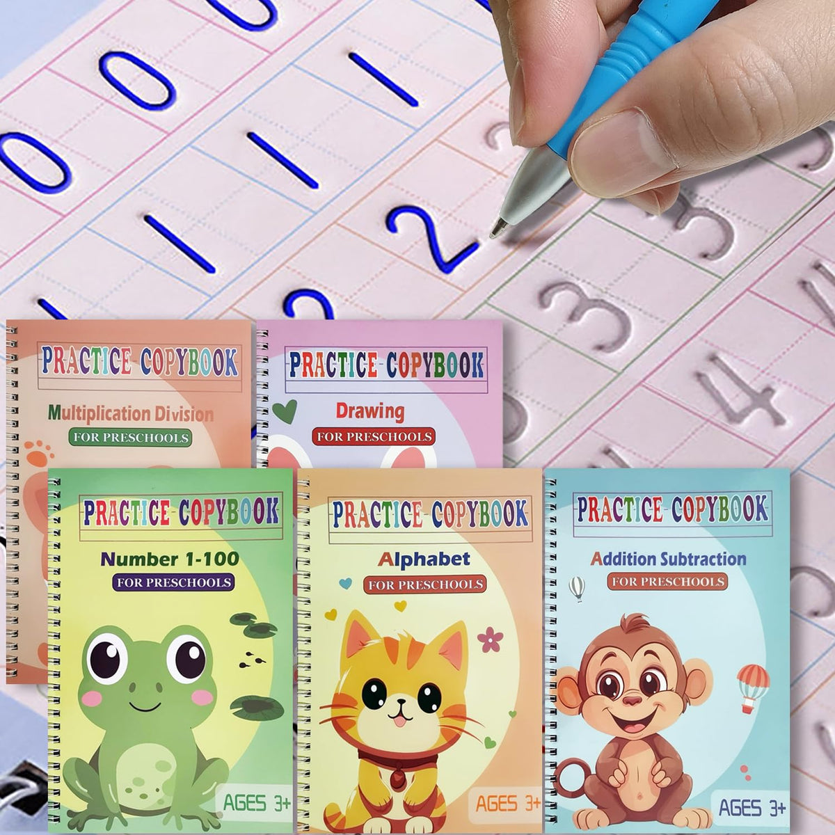 Reusable Grooved Handwriting Workbooks,Magic Copybook,Magic Writing Practice Copy Books, to Help Children Improve Their Handwriting Ink Practice Age 3-8 Calligraphy for Kids(5-Book Gift Set)