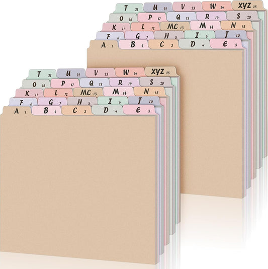 2 Set 50 Pcs Alphabet File Dividers Top Tab File Guides Set, Heavyweight A-z Letter Size Filing Cabinet Dividers 1/5 Cut Tab Desk Organizer for Work School Office(Classic Colors)