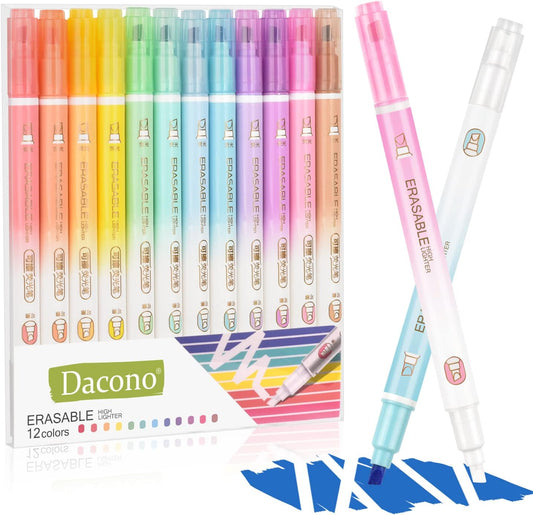 Erasing Highlighters, 12 PCs Dual-Head Smooth Writers, Chisel Tip in Multiple Colors - Bible, Notes, School & Office