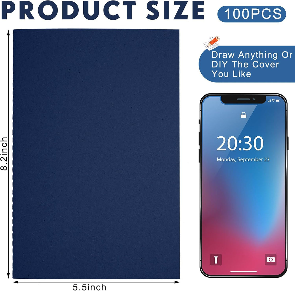 Mimorou 100 Pcs Kraft Notebook Journals 5.5 Inch x 8.3 Inch A5 Softcover Notebooks Bulk for Writing Sketch Office Notepad with 60 Pages 30 Sheets(Black, Navy,Lined)