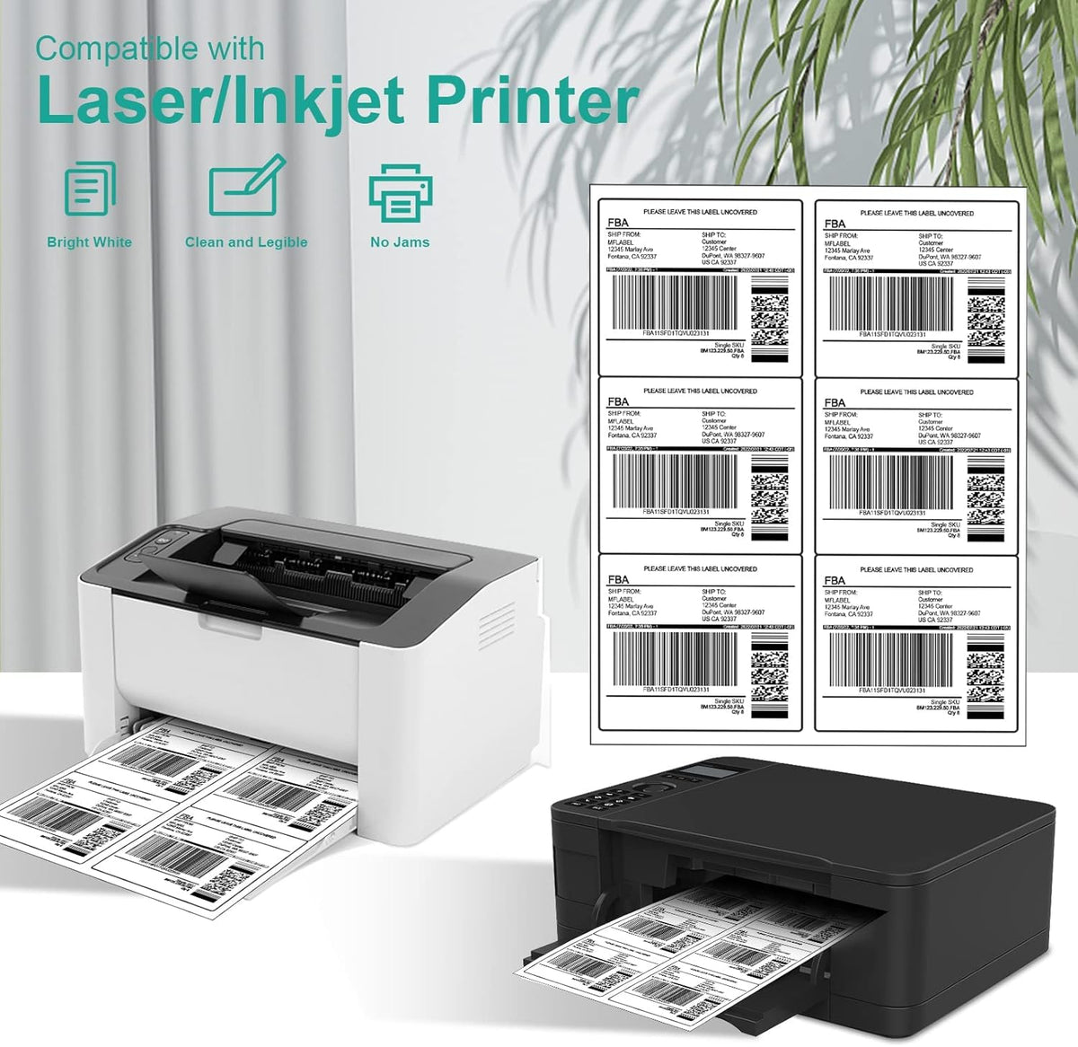 MFLABEL 3-1/3" x 4" Shipping Address Sticker, FBA Labels, 6-UP Sticker Label, White Shipping Label, Easy to Peel, Address Paper for Laser/Ink Jet Printer, 6 Per Page (1800 Labels, 300 Sheets)