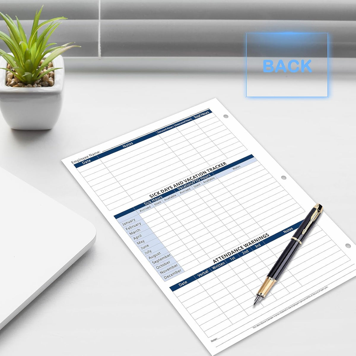2026 Attendance Calendar (Pack of 25 Sheets) Employee Work Tracker Attendance Calendar Cards - Each sheet 8.5 X 11 100lb CardStock paper Make (25 sheets-Blue)