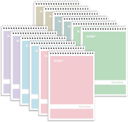 SUNEE 12 Pack Steno Pads 6x9, Gregg Rule, 60 Sheets, 6 Assorted Color Spiral Notebook 6x9, White Paper, Take Notes with Top Spiral Notebook, for School, University, College, Work, Office