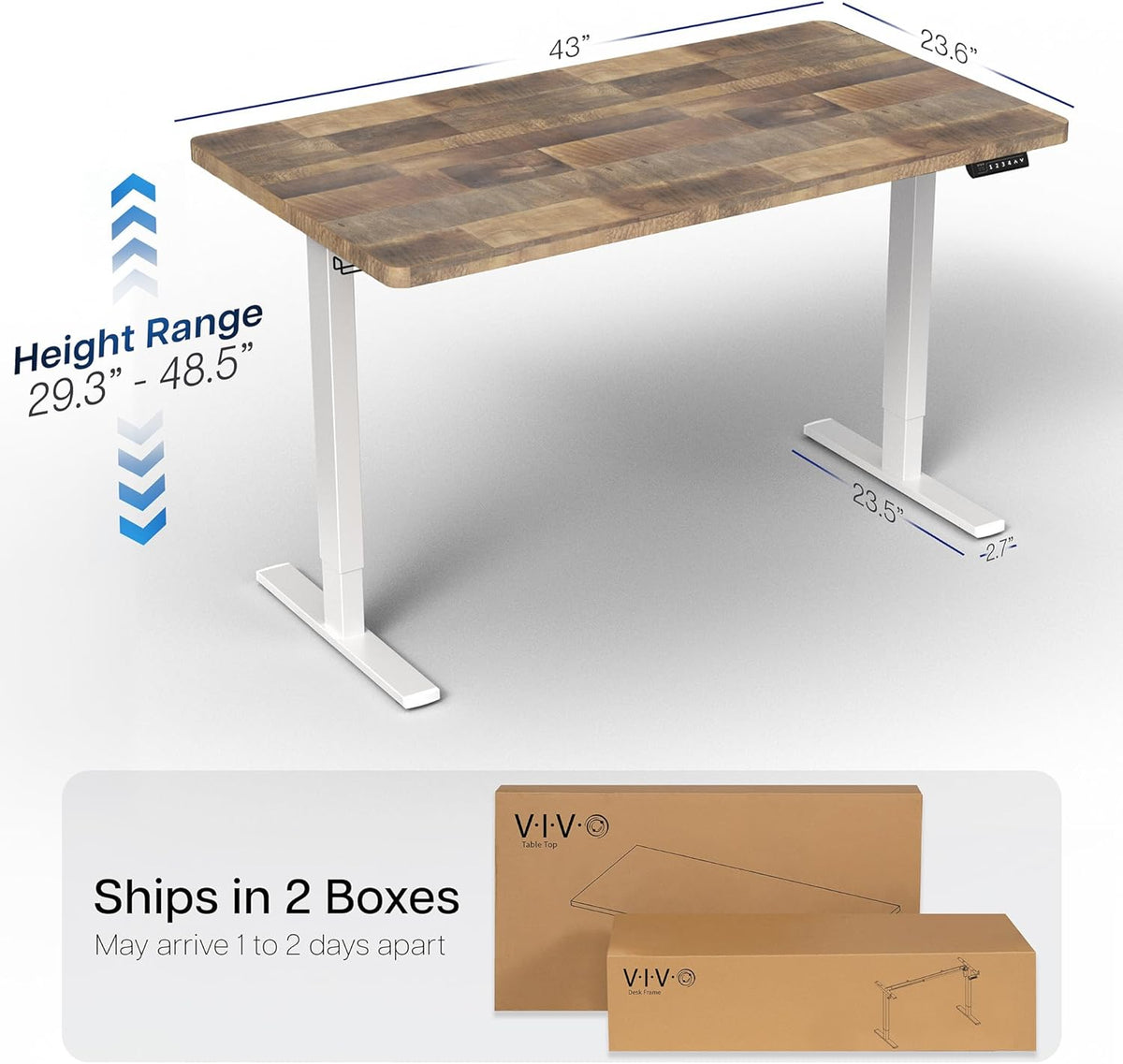 VIVO Electric 43 x 24 in Standing Desk, Memory Height Adjustment, 1B Series, One-Piece Reclaimed Wood Top, White Frame, DESK-KIT-1W4P