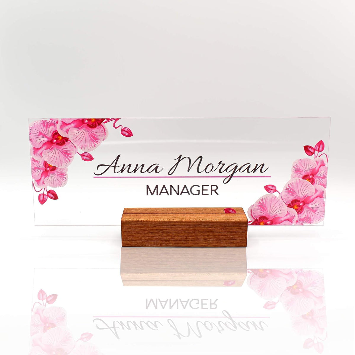 Personalized Name Plate for Desk Nameplate Sign Modern Office Business Decor Executive Desk Name Plate Desk Name Sign Flower Floral Green Leaves Metallic foil (8"x3") (Orchid)