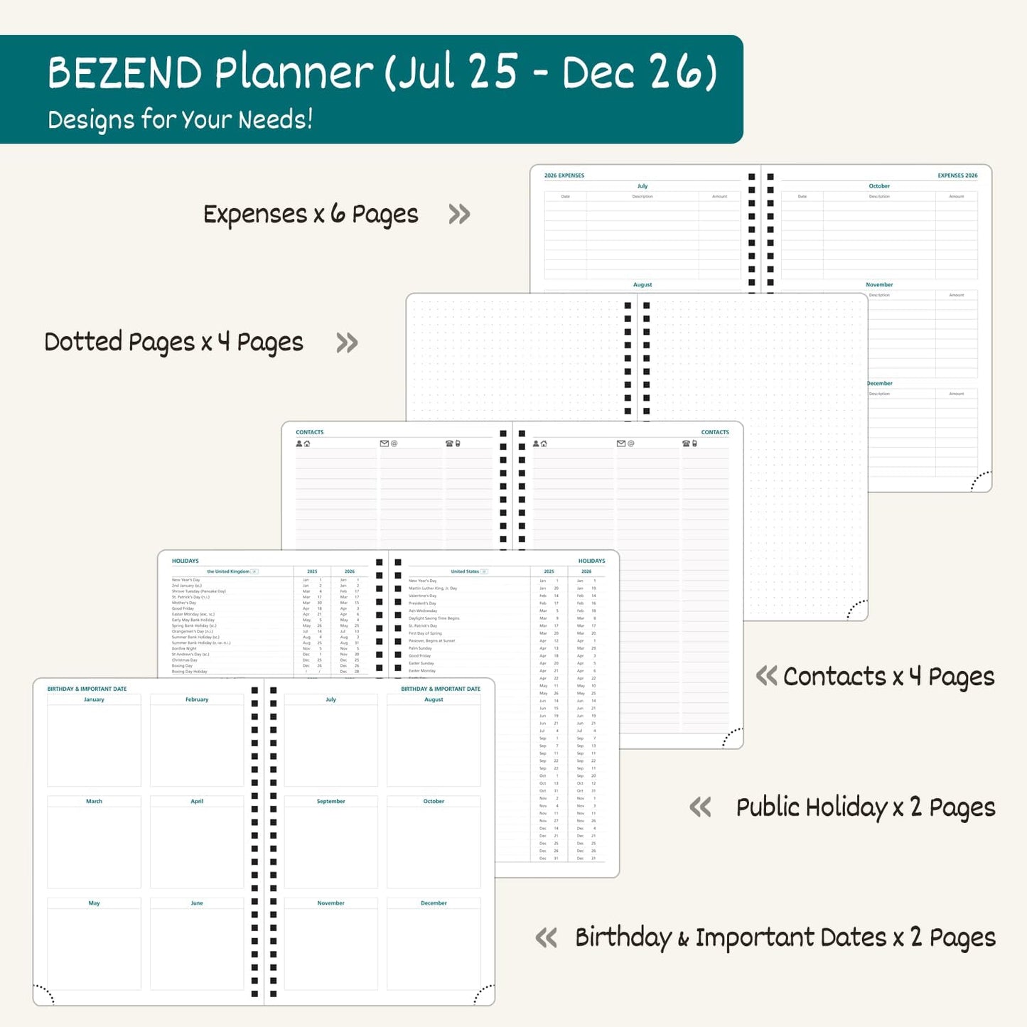 BEZEND Weekly Planner 2025-2026 with 2 Columns, 8.5" x 11" Academic Calendar 18 Months (Jul 25-Dec 26) Life Work Appointment Book with Monthly Tab, PU Leather Softcover Spiral - Black