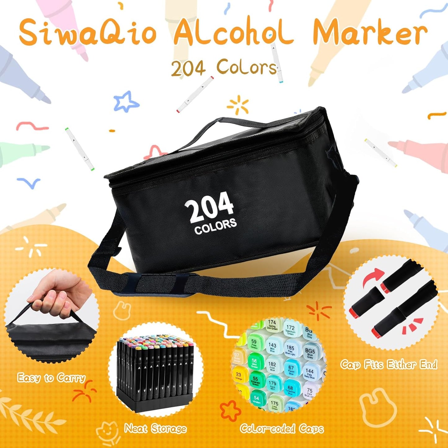Alcohol Markers with APP, 204 Colors Dual Tip Art Marker for Adults Coloring Books, Alcohol Based Illustration Markers Set for Adult Artist Drawing Sketching Painting Lettering Cards