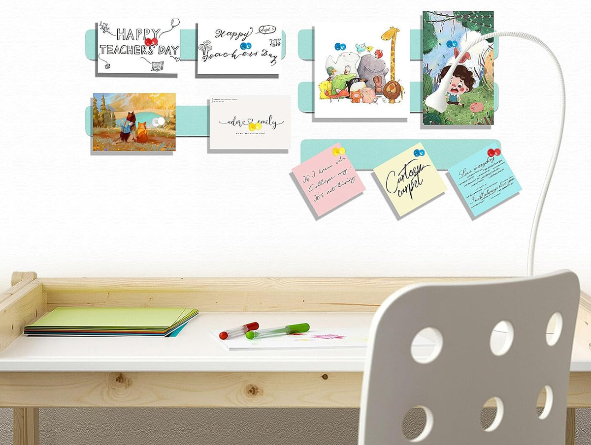 Felt Pin Board Bar Strips Bulletin Board for Bedrooms Offices Home Wall Decoration, Notice Board Self Adhesive Cork Board with 35 Push Pins for Paste Notes, Photos, Schedules (Light Blue)