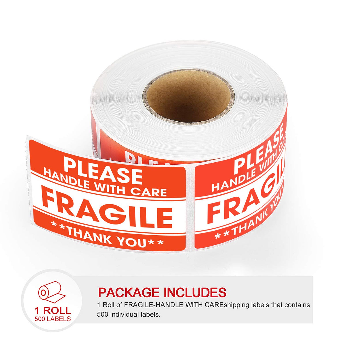 Methdic 2"x 3" Fragile Stickers 500 Labels Per Roll Strong Adhesive (Handle with Care,Do Not Drop,Thank You) Labels for Shipping and Moving
