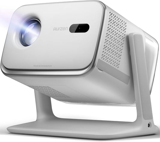 Aurzen BOOM mini Google TV 4K Supported Smart Projector with WiFi and Bluetooth, Outdoor & Home Movie Projector with 20W Speakers DoIby Audio, Real-Time Focus & Keystone, 500 ANSI Lumens, Grey