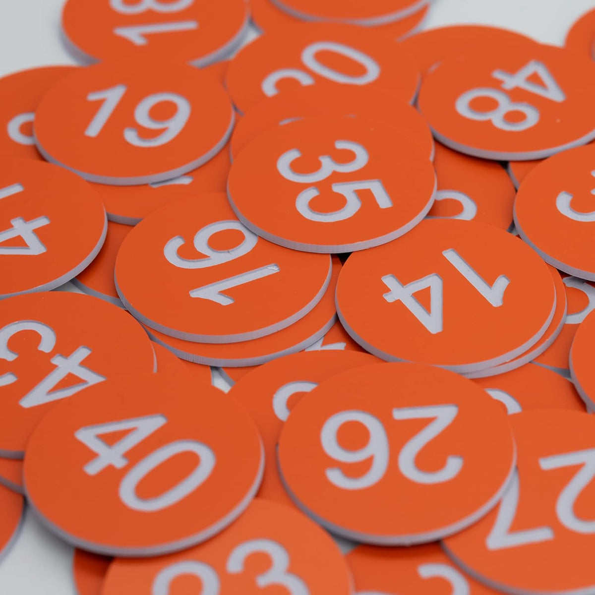 StayMax Plastic Number Tags Engraved Numbered Tags Without Hole (1-50, Orange)