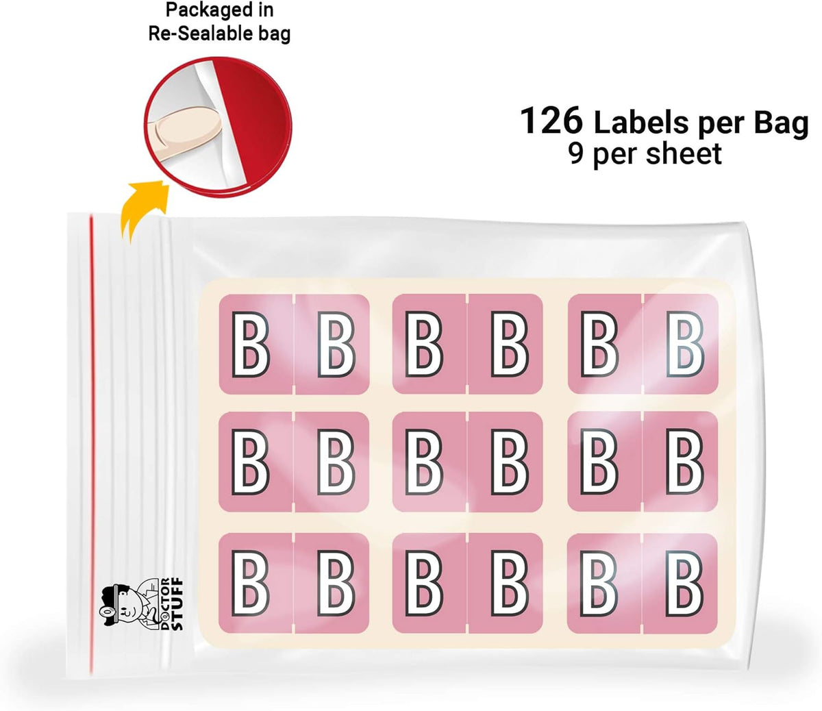 Doctor Stuff - File Folder Labels, Alphabet Letter B, Barkley/Sycom FABKM - BRAM Series Compatible Alpha Stickers, Pink, 1" x 1-1/2", 126 Labels/Package