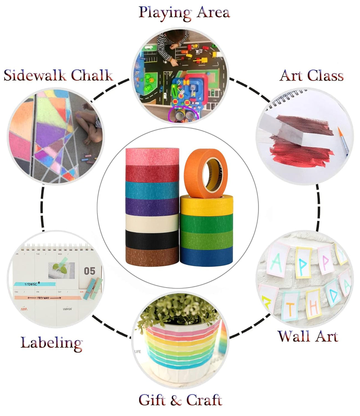 LLPT Colored Masking Tape 12 Rolls Colorful Craft Tape Total 552 Feet x 3/4" Vibrant Rainbow Colors Painters Tape for Decorative Arts Crafts Paint Color Coding Labeling (PT1912)
