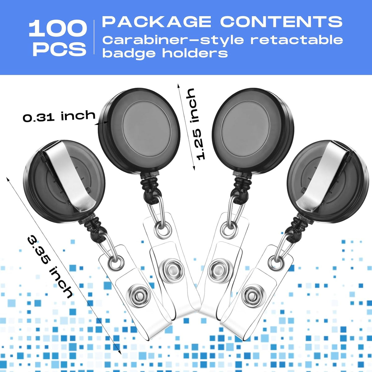 Zonon 100 Pcs Retractable Badge Reel Clip Holder Bulk with Metal Belt Clip Badge ID Card Holder Gifts for Nurses Teachers Students Office Workers School Supplies(Transparent Black)