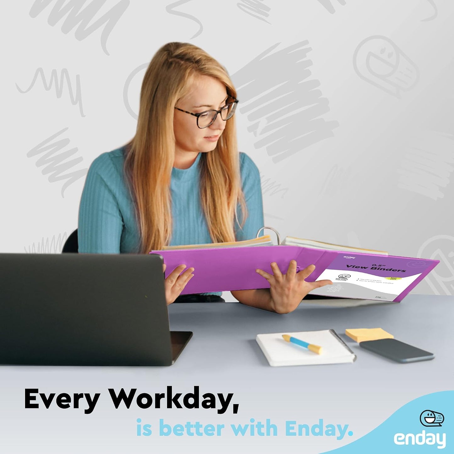 ½ Inch 3 Ring Binder Purple, .5 Inch Round Ring Clear View Cover with 2 Inside Pockets Binders, Colored School Supplies Binders, Also Available in Pink, Red, Green, Blue, and Grey (6 PC) – by Enday