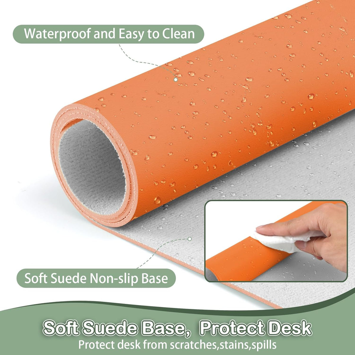 Boutilon Leather Desk Pad Protector,Non-Slip Mouse Pad,Laptop Desk Pad,Office Mouse Mat,Waterproof Leather Desk Blotter,Desk Writing Pad for Office and Home (S-Orange,24"x 14")