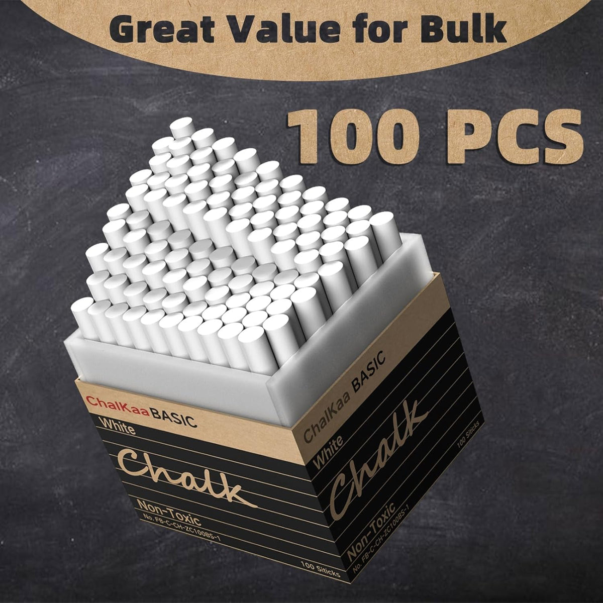 White Chalk 100PCS, Chalkboard Chalks for Classroom, Low Dust, Office and Home Use, Non-Toxic Bulk for Teachers, School Supplies Blackboard