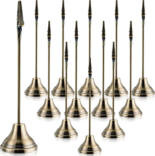 12 Pcs Table Number Holders 8 Inch Place Card Holder with Alligator Clip Metal Table Card Holders Table Number Stands Table Sign Holders for Photos, Food Signs, Birthdays, Weddings (bronze)
