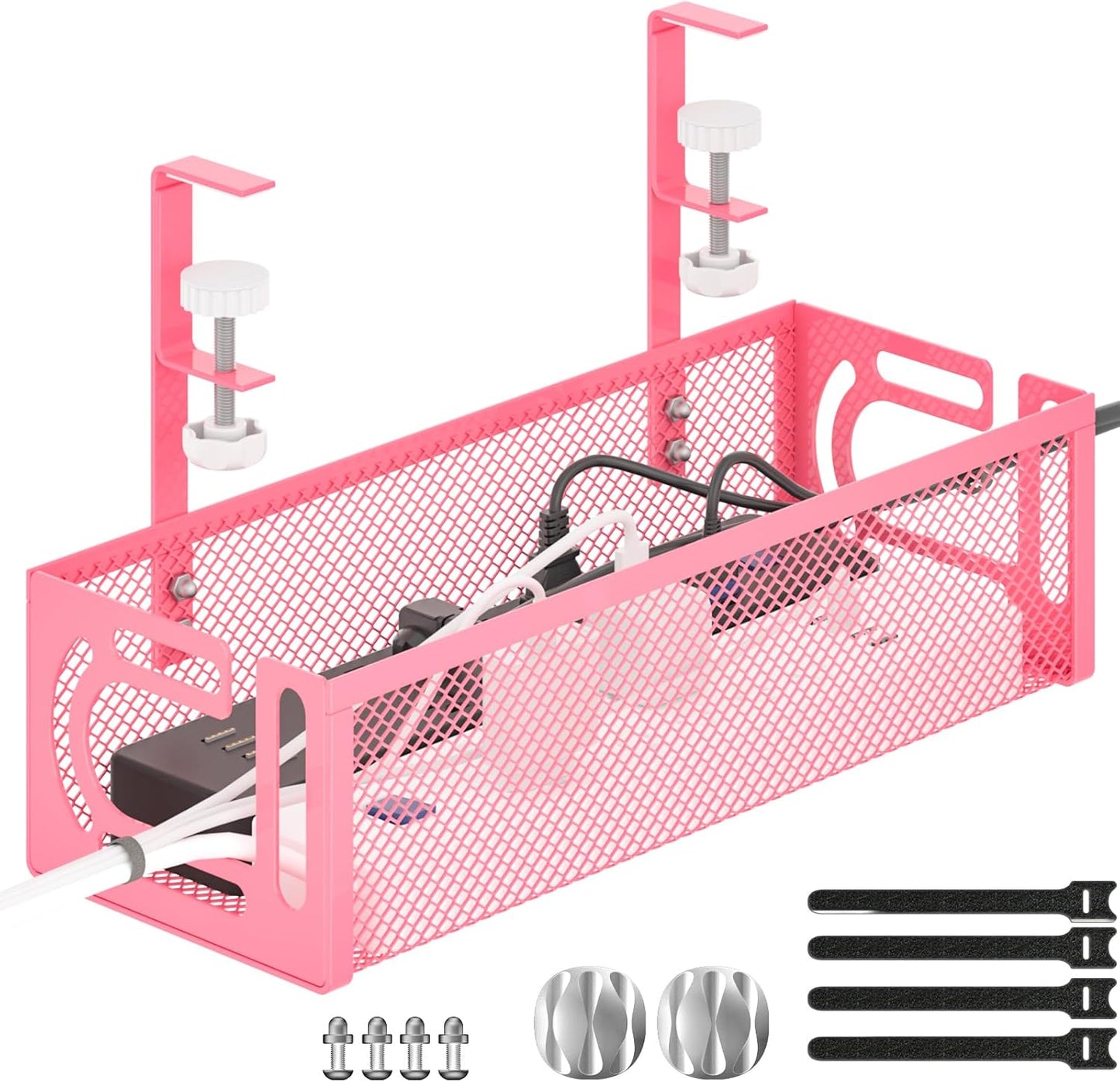 Under Desk Cable Management Tray, 15.7'' No Drill Steel Desk Cable Organizers, Wire Management Tray Cable Management Rack Cord Storage(1 Pack-Black)
