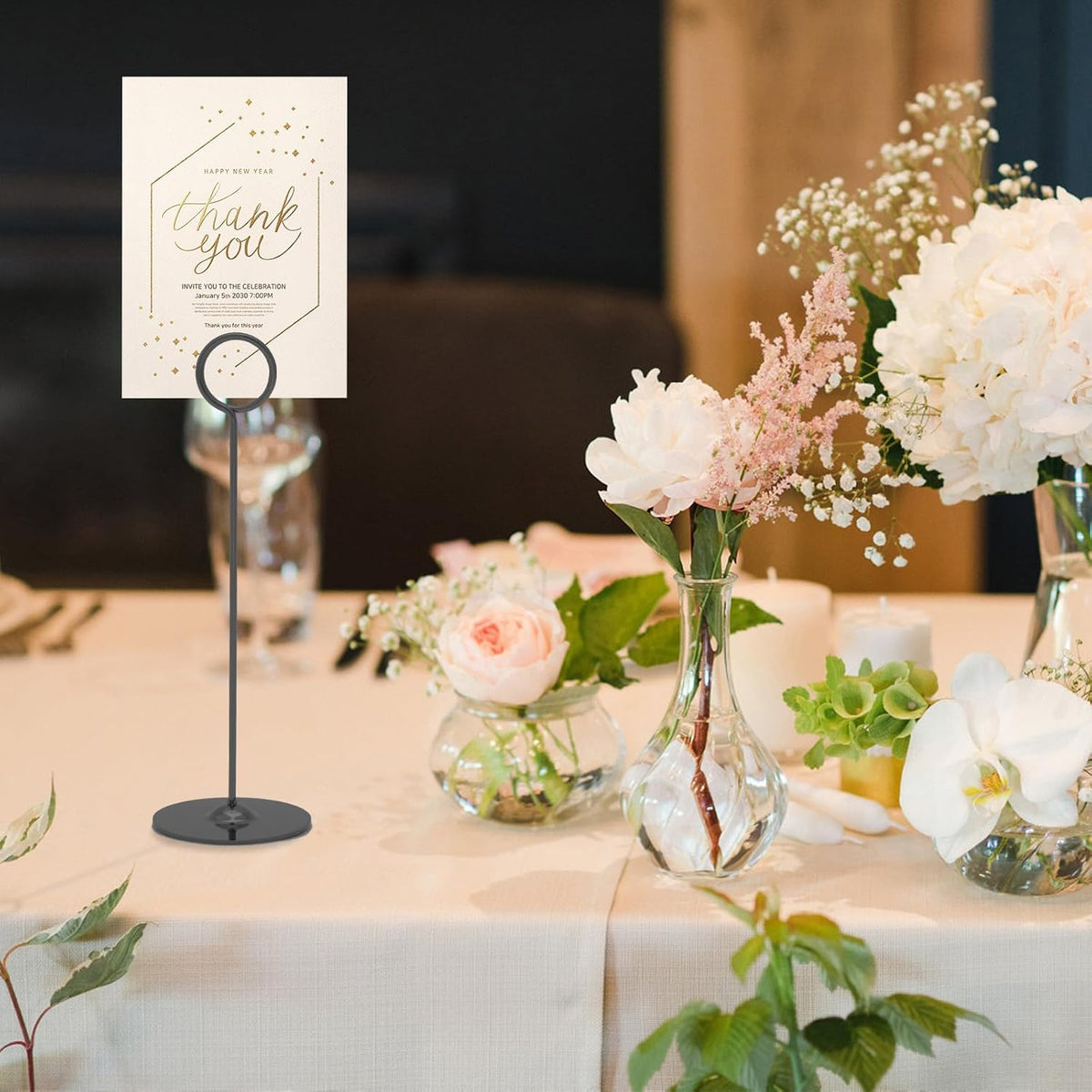 Urban Deco 16 Pieces Table Card Holder 8 inches Table Number Holders Place Steel Card Holders for Photos, Food Signs, Memo Notes, Weddings, Restaurants, Birthdays (Black)