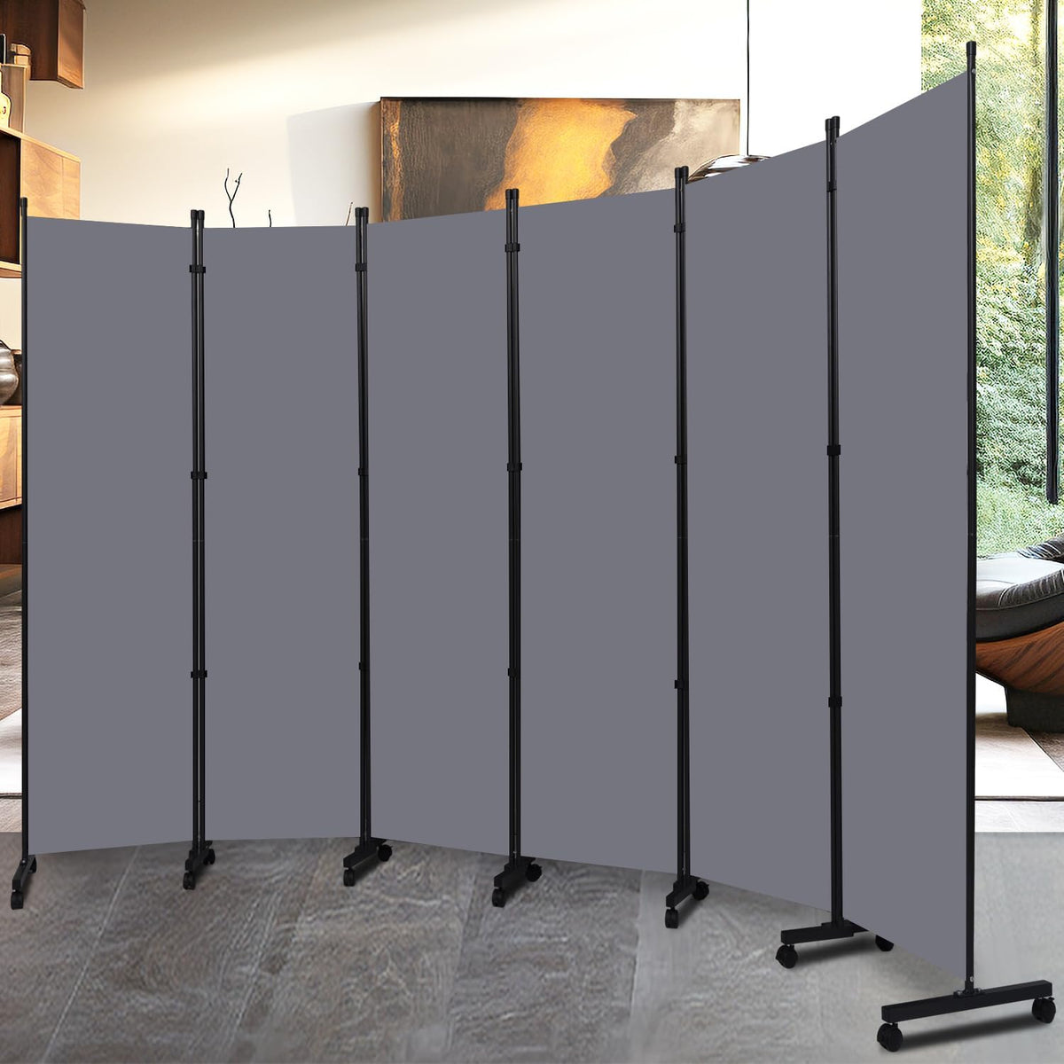 Room Divider Folding Privacy Screens with Lockable Wheels, 132'' Fabric Partition Room Dividers Freestanding Room Divider Panel for Room Separation, Wall Divider for Home Office Bedroom Studio Decor