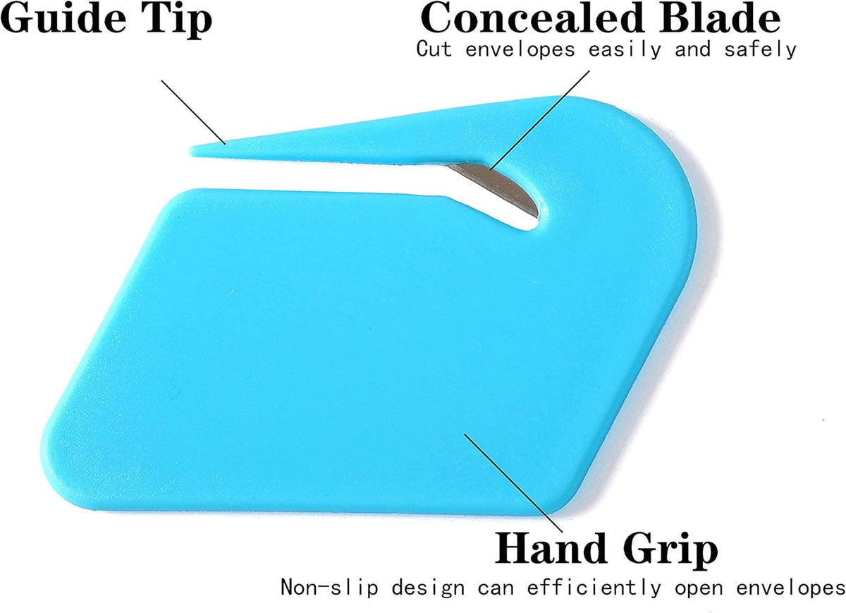 Letter Opener Envelope Slitter,6 Pack, Mail Openers Plastic Razor Blade,Envelope Cutter,Letter Opener for Women,Man(red/white/dark blue/black/purple/sky blue)