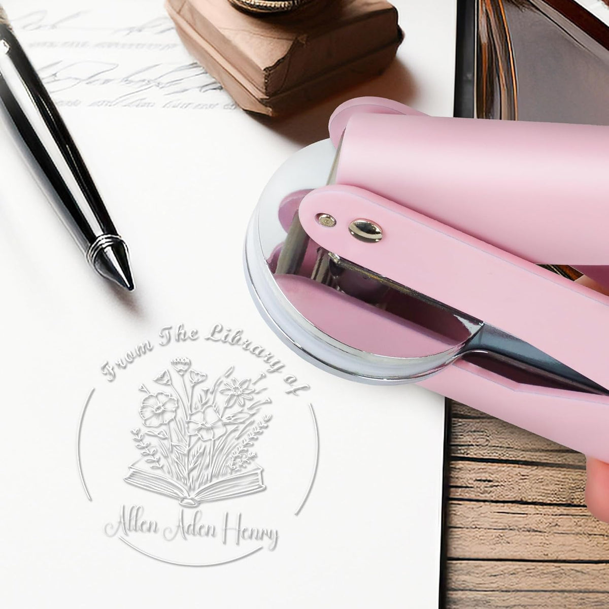 Book Embosser Custom Embosser Stamp with Your Name or Design Personalized Library Embosser Stamp Customized Books Business Cards Paper Documents Notebooks etc. (21)