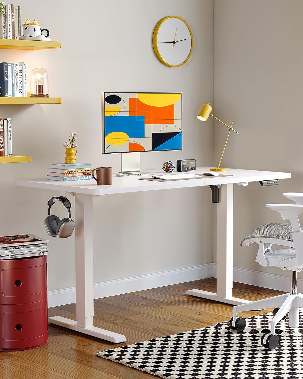 ErGear Electric Standing Desk, 48 x 24 inch Height Adjustable Sit Stand Up Desk, Computer Home Office Desk with 4 Memory Height Buttons, Two Pieces Desktop, White, EGESD110W