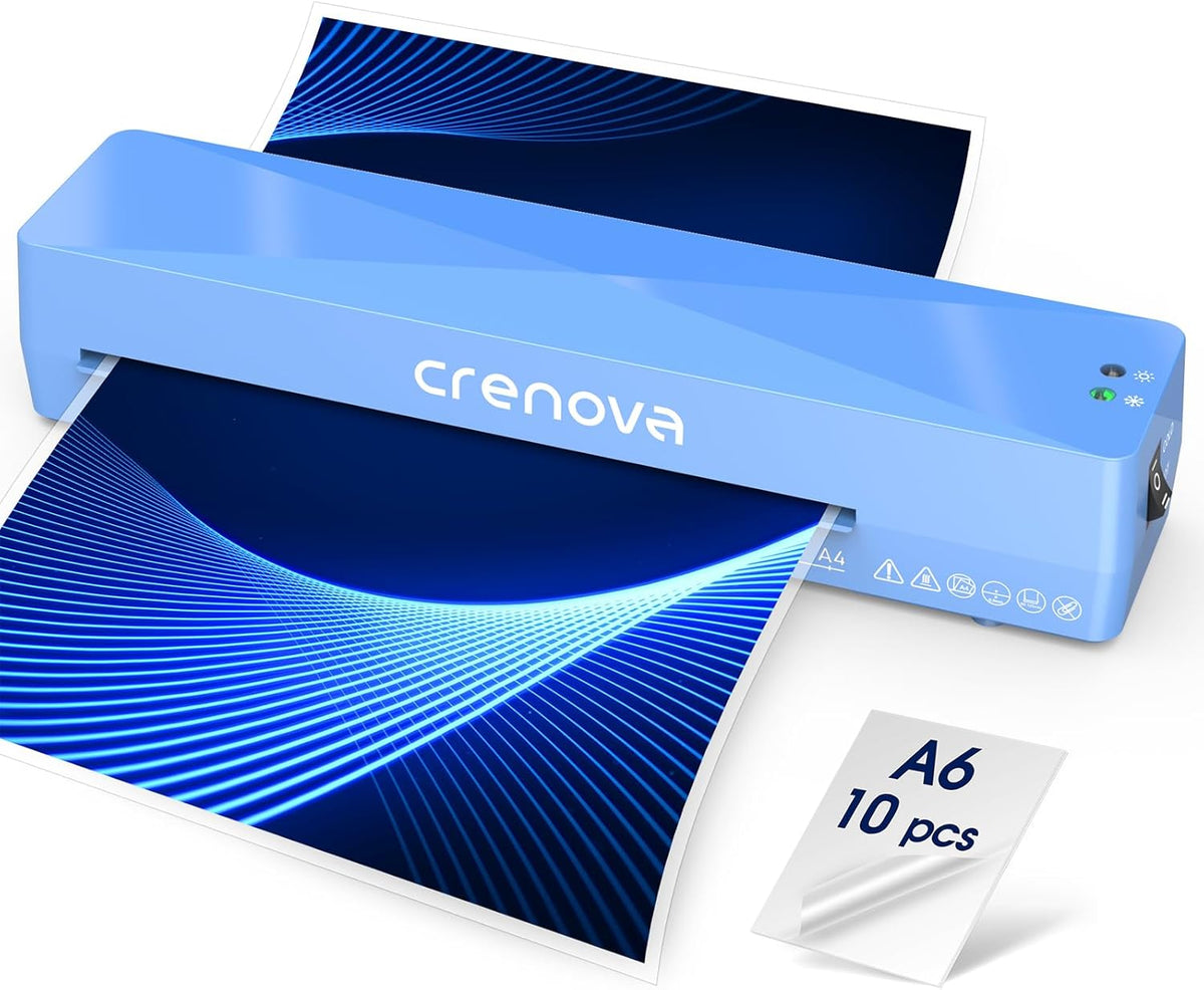 Crenova Laminator Machine with 10 Laminating Sheets, A4 Laminating Machine Hot & Cold with Fast Warm Technology, Thermal Laminator 9 Inch for Home Office School Business Blue