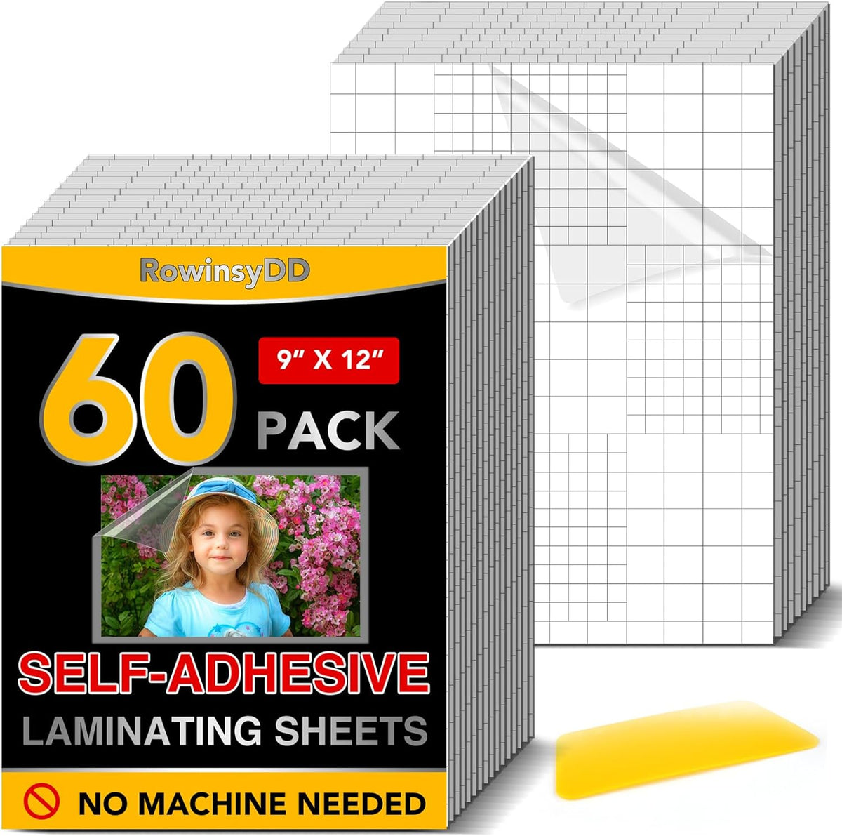 60 PCS Self-Adhesive Laminating Sheets, 9 x 12 Inches Self Adhesive Contact Paper, No Heat No Machine Needed Self Sealing Laminate Sheets