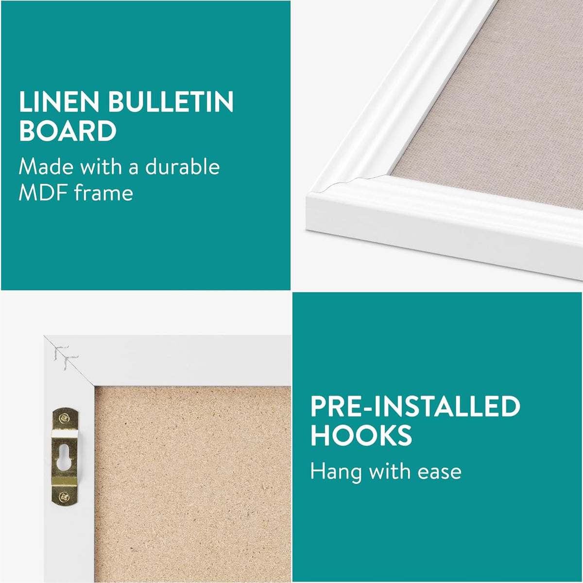 Navaris Framed Linen Bulletin Board - Approx. 58 x 43cm Fabric Jewelry Organizer Pinboard for Wall Memory Memo Pin Board - Natural Linen with White Frame