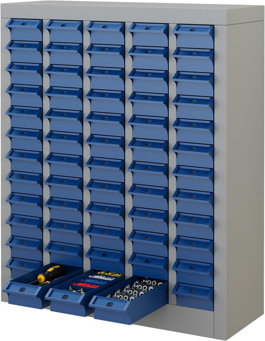 60-Drawer Parts Storage Cabinet, Multi-Purpose Organizer for Screws, Bolts, Nails, Craft Supplies, Legos, Tools, Compact Plastic Drawer Unit, Hardware Organizer for Garage, Workshop, Classroom