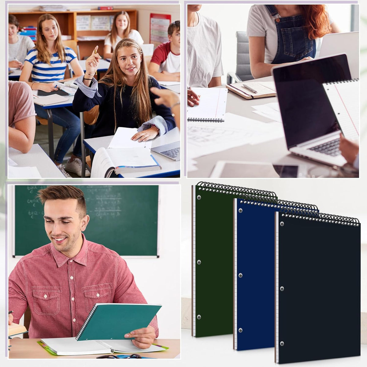 3 Packs 8.5" x 11" Top Spiral Notebook with 3 Hole Punched Legal Pads College Ruled Notepad 50 Sheets Hard Cardboard Paper Wirebound Notepad for Office School Business (Dark Colors)