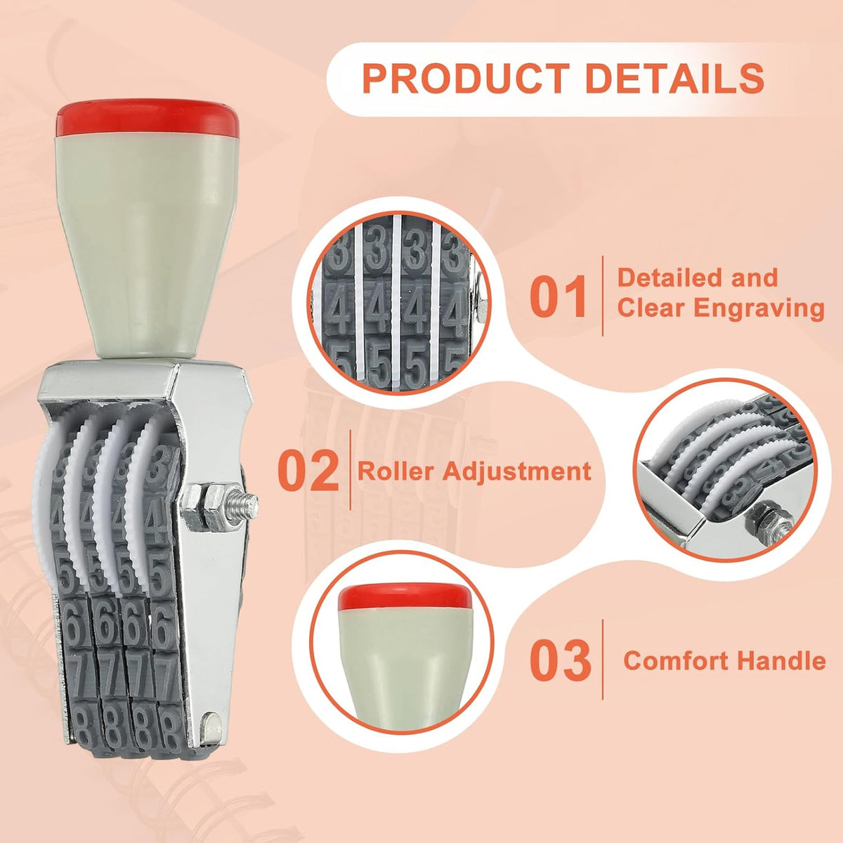 PATIKIL 4 Digit Number Roller Stamp, Adjustable Rubber Stamp Changeable Numerical Symbol Office Date for Business Creative Price Tag