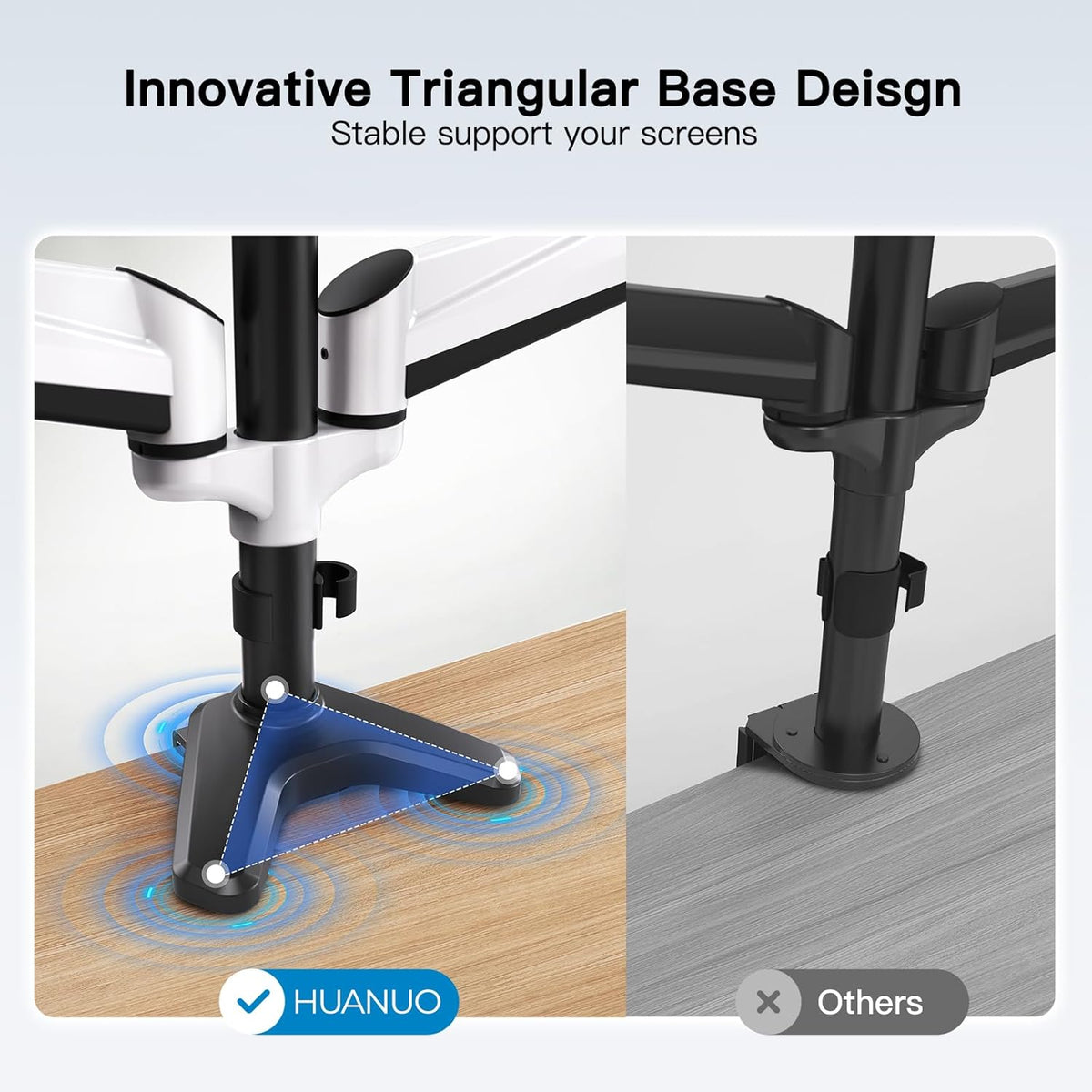HUANUO Triple Monitor Stand - Full Motion Articulating Gas Spring Monitor Mount Fit Three 17 to 32 inch LCD Computer Screens with Clamp, Grommet Kit