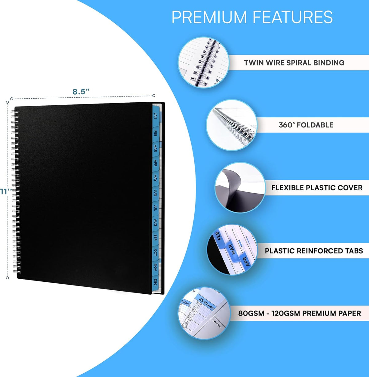 Ensight 2026 Appointment Book & Planner Ensight 8.5 x 11 inches Large Tabbed Daily Hourly Weekly Planner Schedule Book 15 Minute time Slots Business & Personal Planner Jan 2026 Dec 2026 Blue