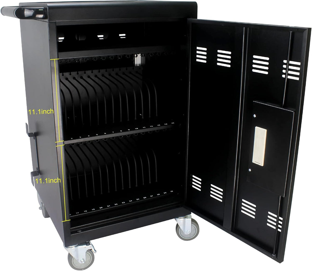 32 Device Charging Cart with Combination Lock, Laptop and Tablet Mobile Charging Cabinet for Up to 16.3" Devices with Cord Management, Desktop Charging and Storage Locker for Classroom or Office.Black