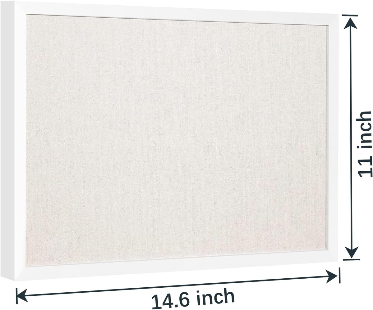 OWLKELA 11"x14.6" inch Bulletin Board with Linen, White Wood Style Frame, with 10 Pushpins, Linen Cork Board, Ideal for School, Home & Office
