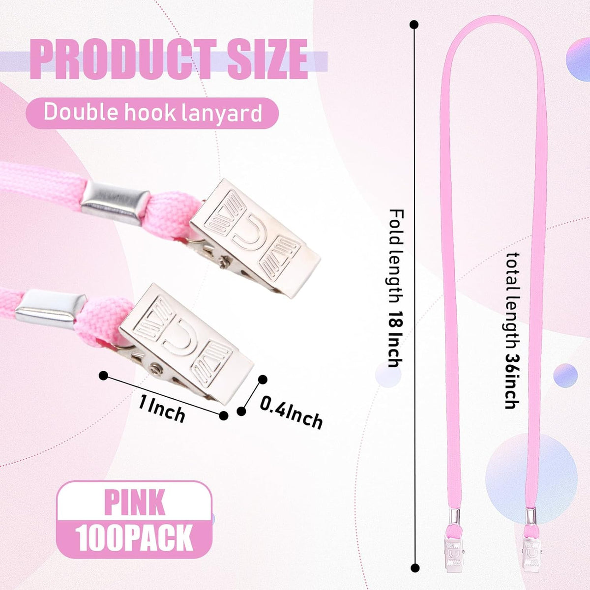 Patelai 100 Pack Double Clip Lanyards Bulk Face Mask Lanyard Twist Free 2 Hook Design Adjustable Badge Neck Strap for Conference Office Class Essential Back to School Gifts ID Card Keychain (Pink)