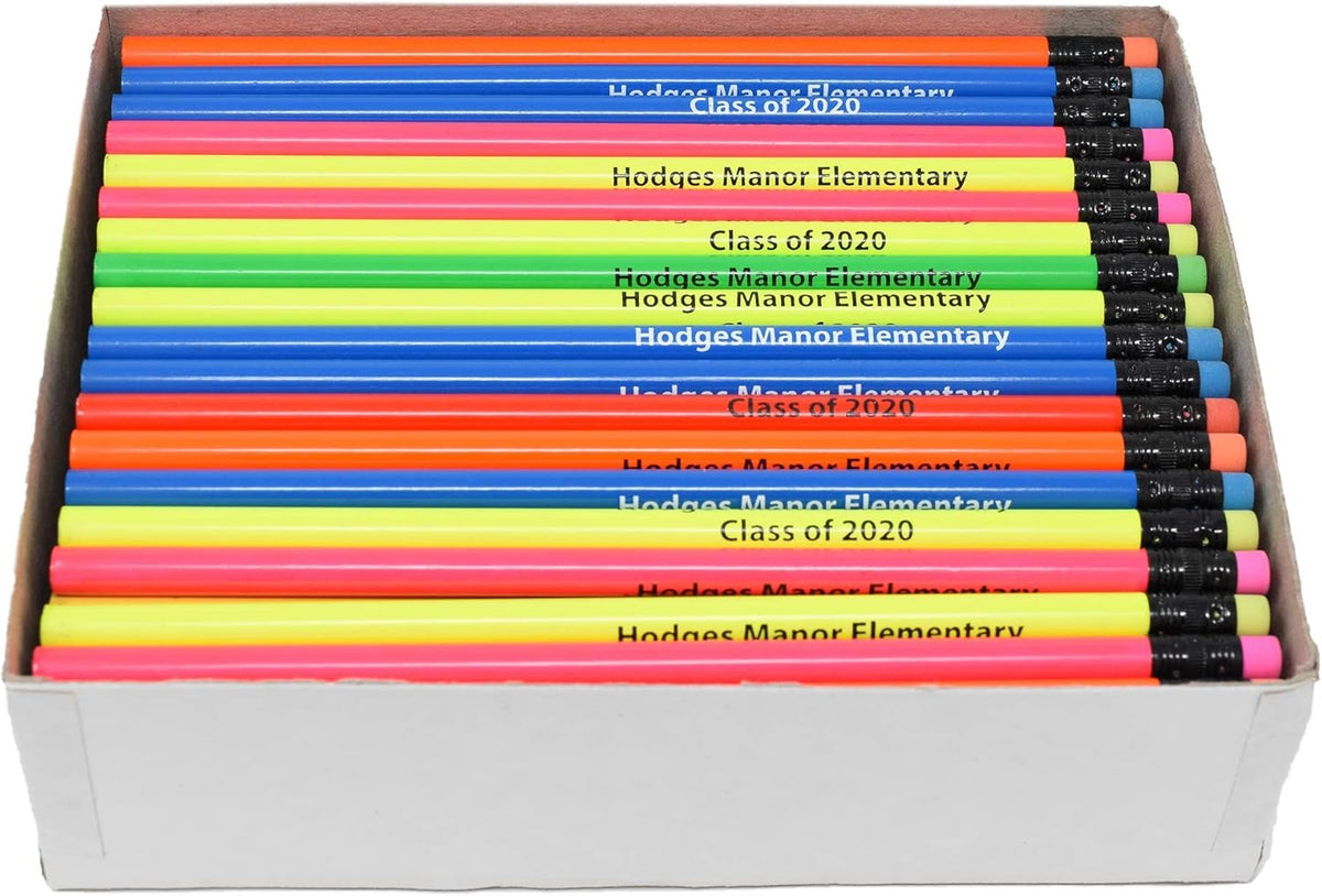 Pencil Guy Promotional Personalized Imprinted Neon Round Pencils 144 to a box