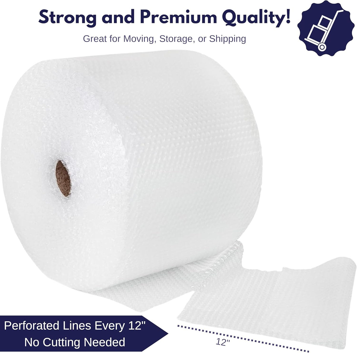 Protective Bubble Roll Wrap - 65FTx12IN Clear, 1/2" Dense Large Bubble Cushioning for Fragile Items, Dish Packing & Packaging Supplies Shipping & Storage - Perforated Every 12IN (2 Pack)