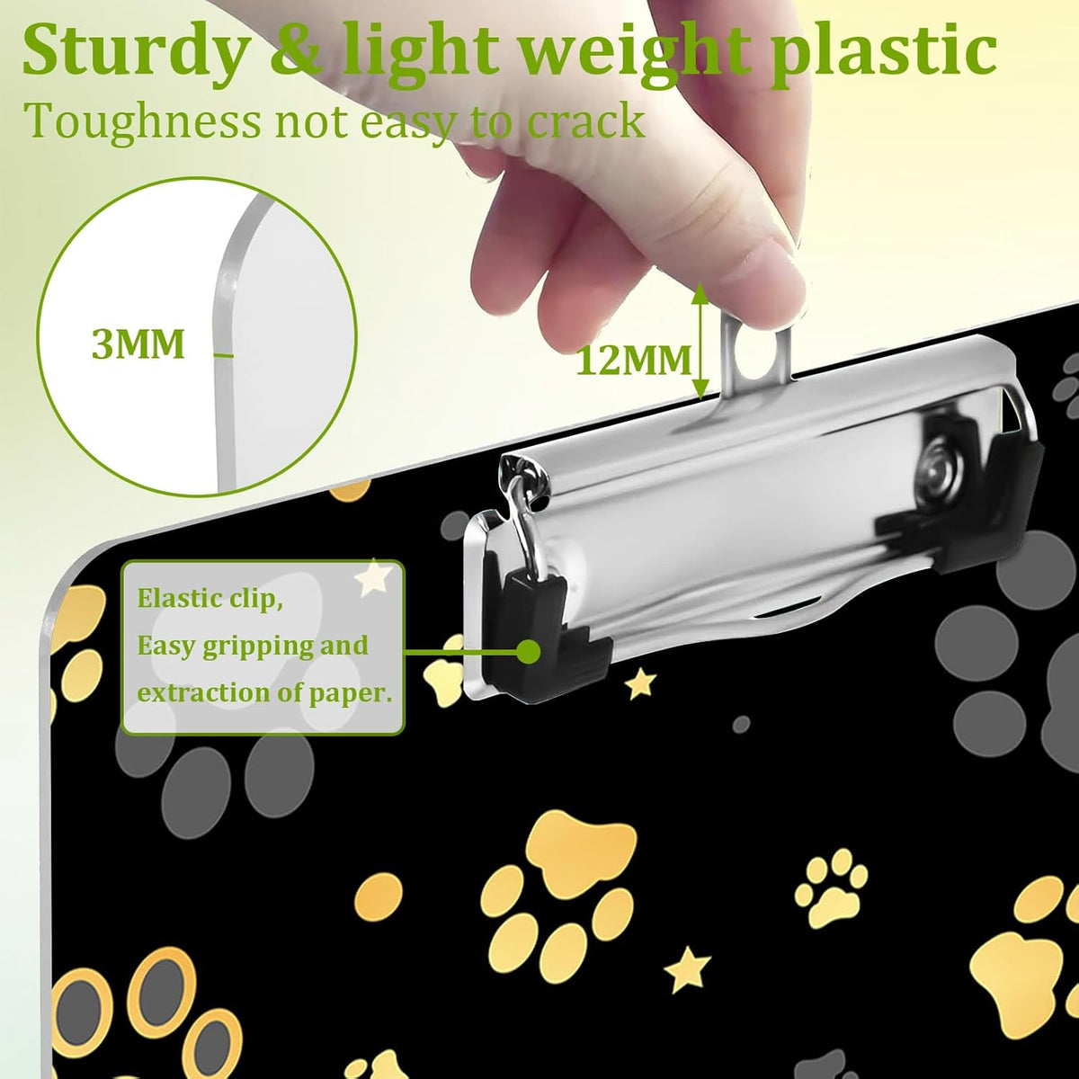 Dog Paw Clipboard,Decorative Acrylic Clipboard with Low Profile Metal Clip for Office,School,Teachers,Students Standard Letter Size 9x12.5