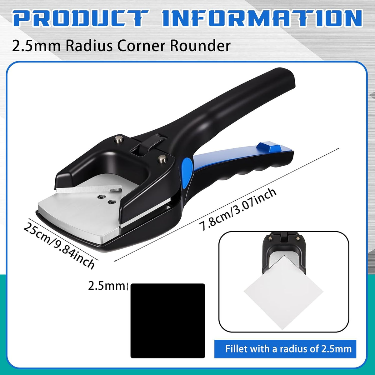 Lasnten Corner Rounder Punch, 2.5mm Radius (3/32") Hand Tool Cutter Applied for PVC Card Cutting, Heavy Duty Rounded Edge Circle Rounding Maker Clipper