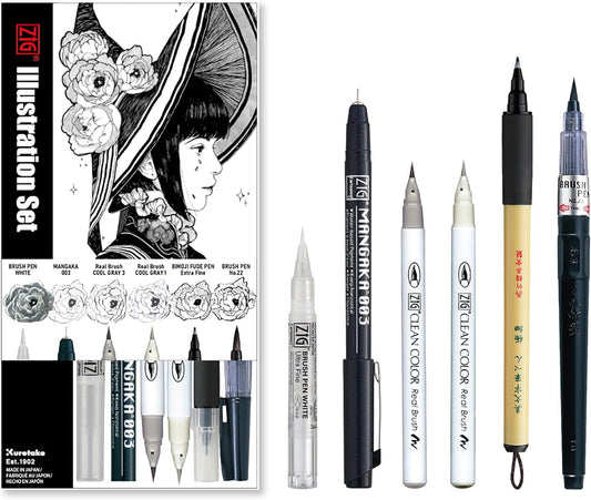 Kuretake Zig Inktober pen set, for Illustration, Manga Drawing, Lettering and Calligraphy, Professional Artist, Made in Japan (Special 23(6pcs.))