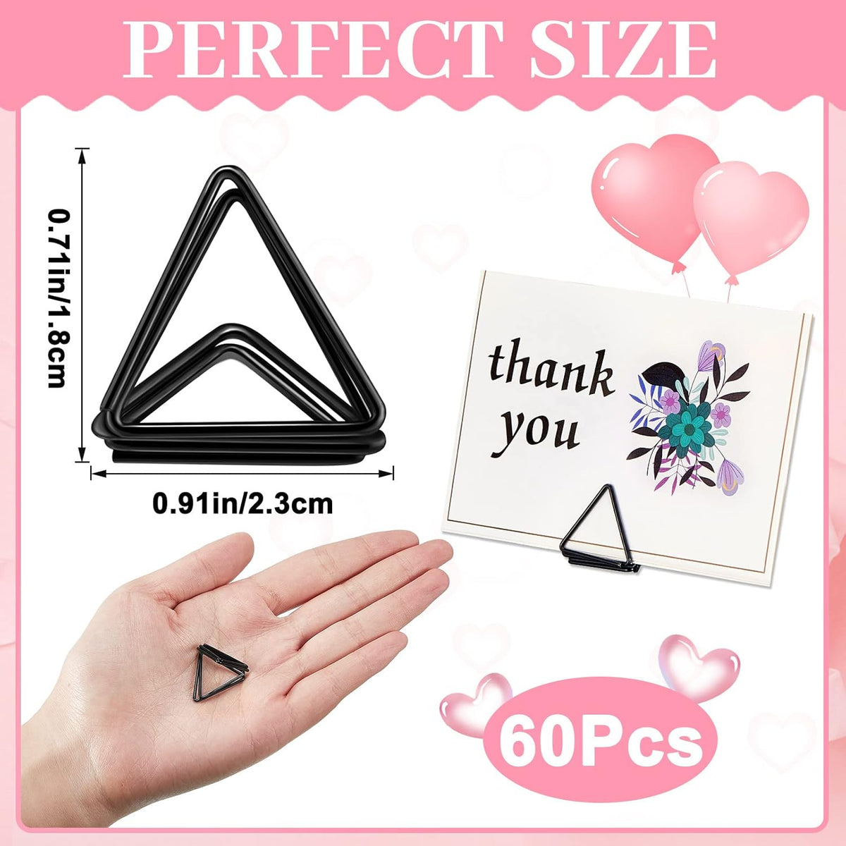Eersida 60 Pieces Table Number Holder Place Samll Triangle Shape Name Numbers Table Photo Picture Holder Stand Clip for Wedding Baby Shower Party, Suitable for Small Card(Black)