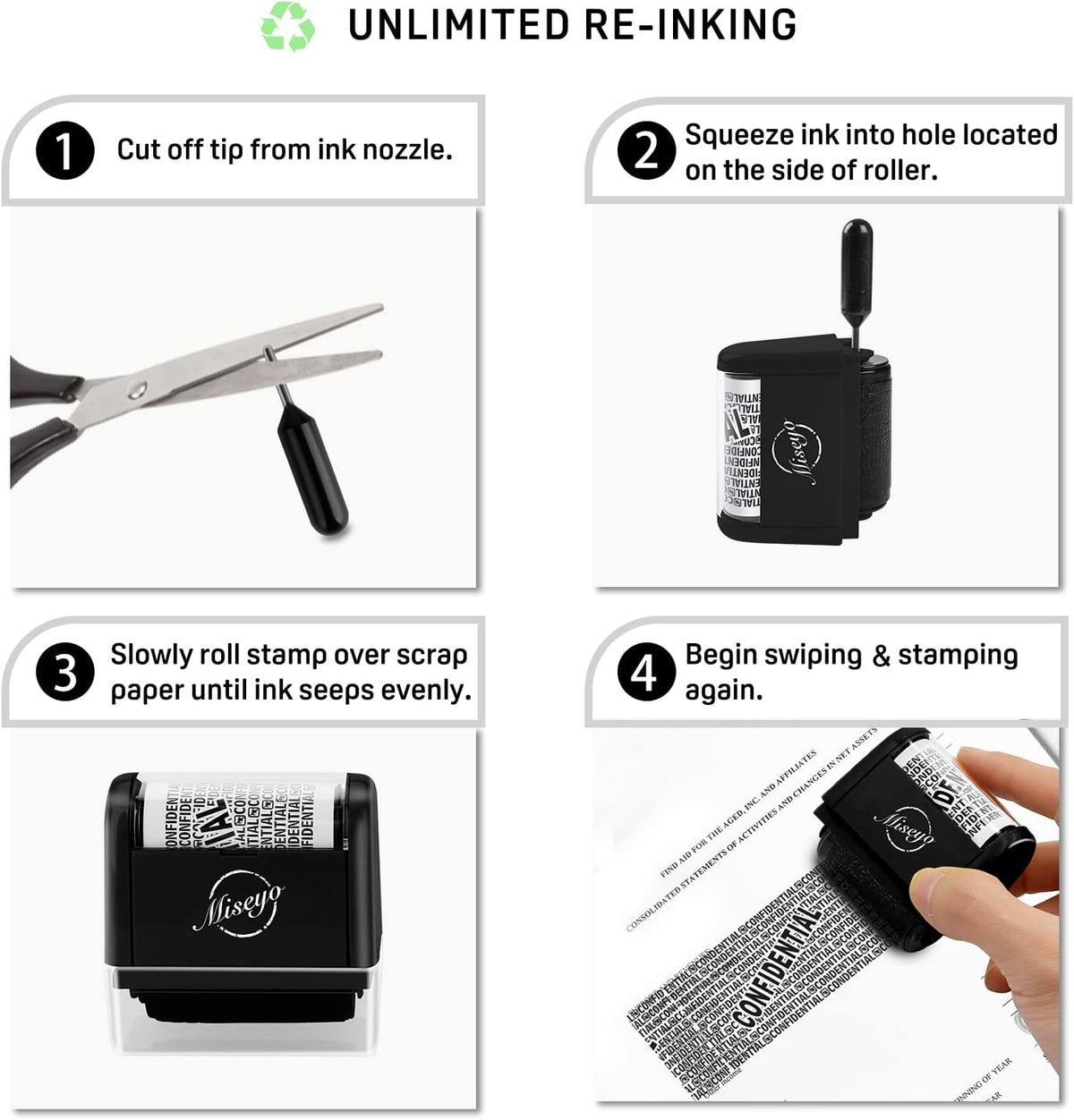 Miseyo Wide Roller Stamp Identity Theft Stamp 1.5 Inch Perfect for Privacy Protection - Black