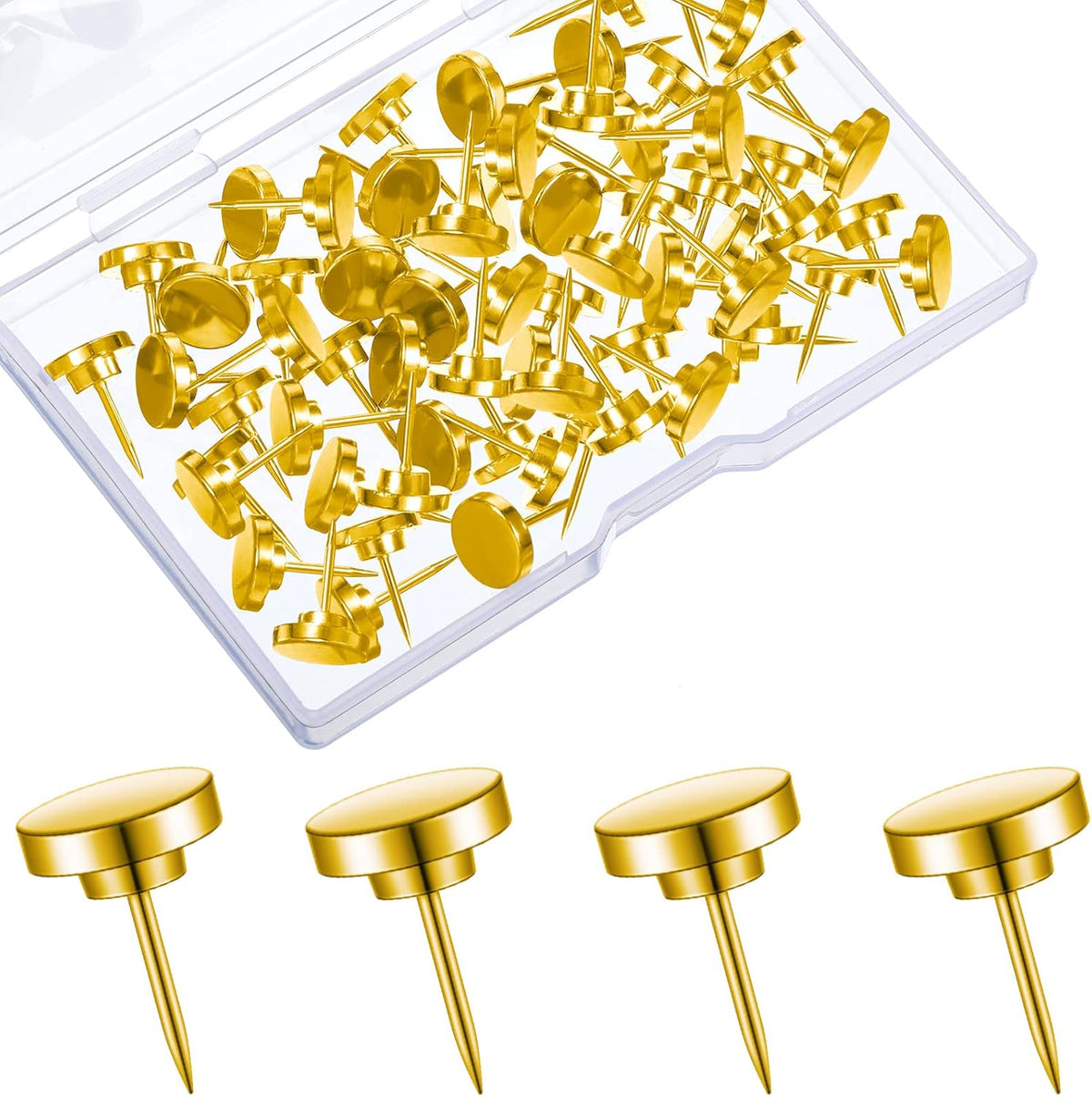 30 Pieces Push Pins, Metal Thumb Tacks for Picture Photo Hanging, Wall Pins for Board Posters Bulletin Maps, Wall Tack for Office Home Decorative (Gold)