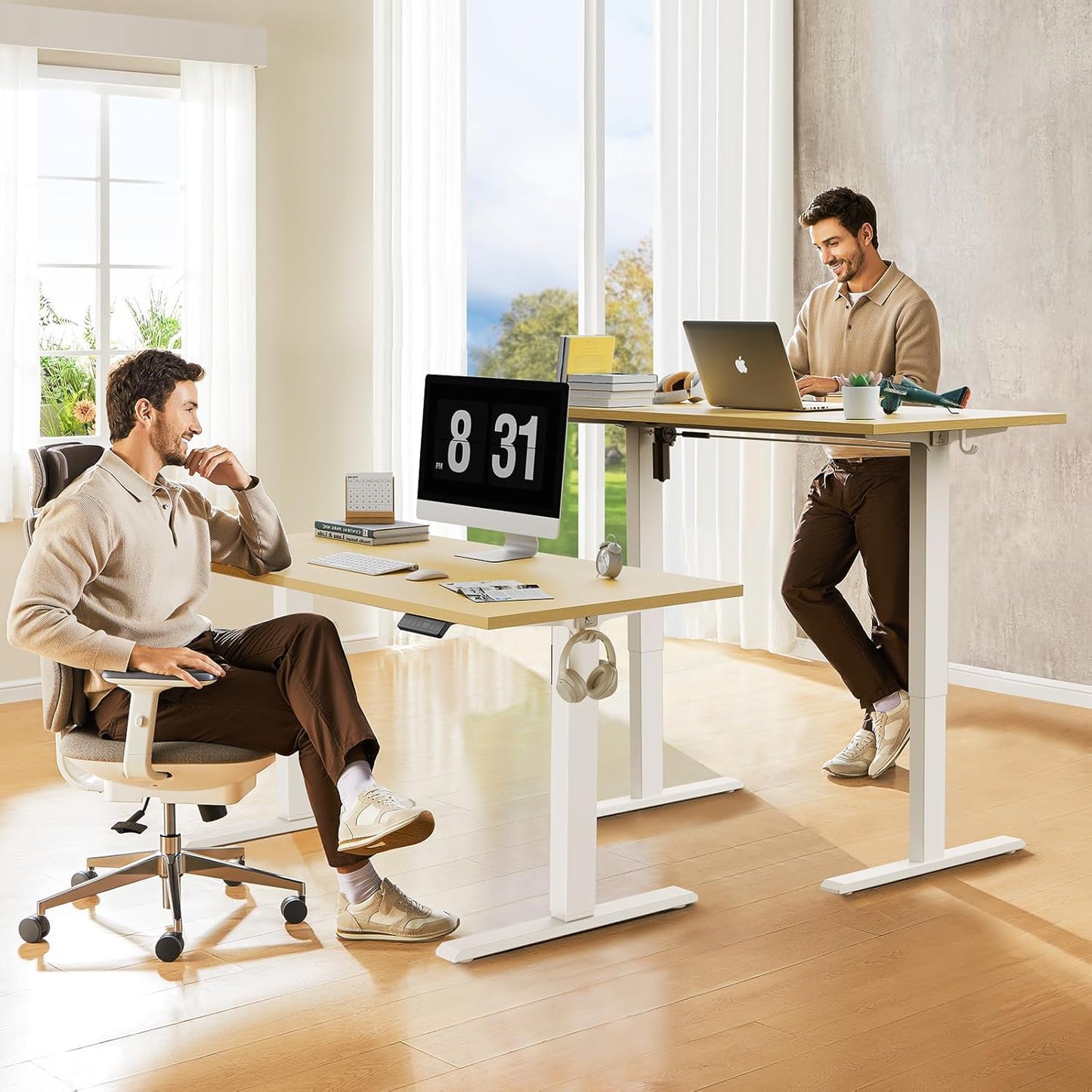 40x24 Inches Whole Piece Electric Standing Desk, Seamless One Piece Height Adjustable Sit to Stand up Desk for Home Office, Ergonomic Computer Workstation, Oak