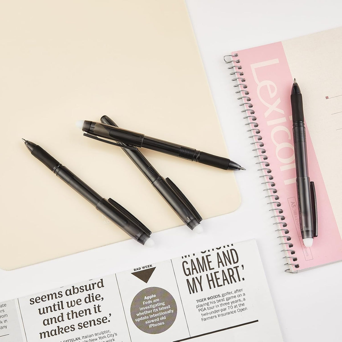 Volcanics Erasable Gel Pens, 0.7mm Fine Point Gel Erasable Ink Pens with Eraser - Rocket Book Pens, Black and Blue, 12 Pack, Smooth Writing Pens Pencil-Like Precision for Home School & Office